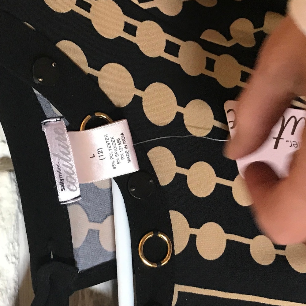 black dress with gold and pink